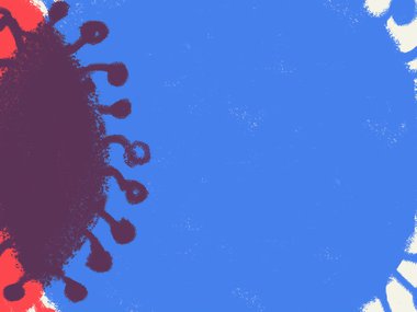 Blue and red COVID-19 virus crossing together.