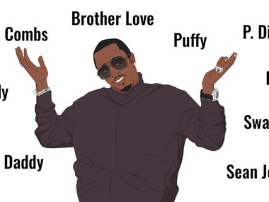 Sean Combs illustration showing the various names he has had.