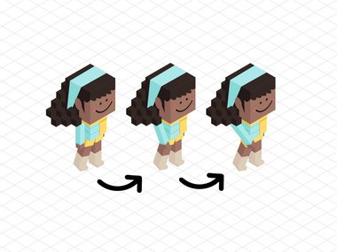 3D Illustration of a block figure walking on a white grid background