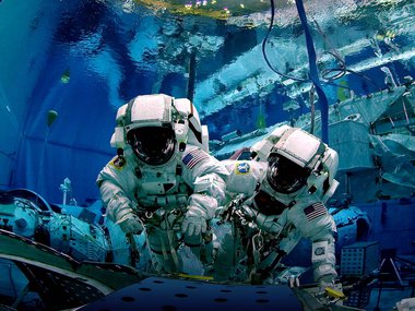 A photograph of astronauts training underwater in the Dome feature Astronaut Ocean to Orbit.jpg
