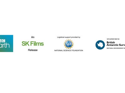 Logos for Antarctica dome show featuring BBC earth, SK Films, National Science Foundation, and British Antarctic Survey
