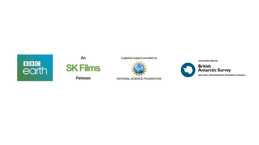 Logos for Antarctica dome show featuring BBC earth, SK Films, National Science Foundation, and British Antarctic Survey