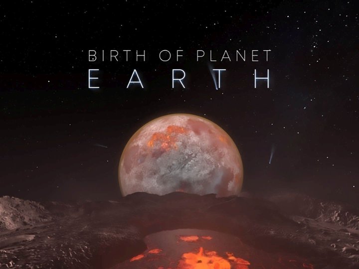 Poster art for the dome show Birth of Planet Earth that features the earth forming from space with the movie name above it.