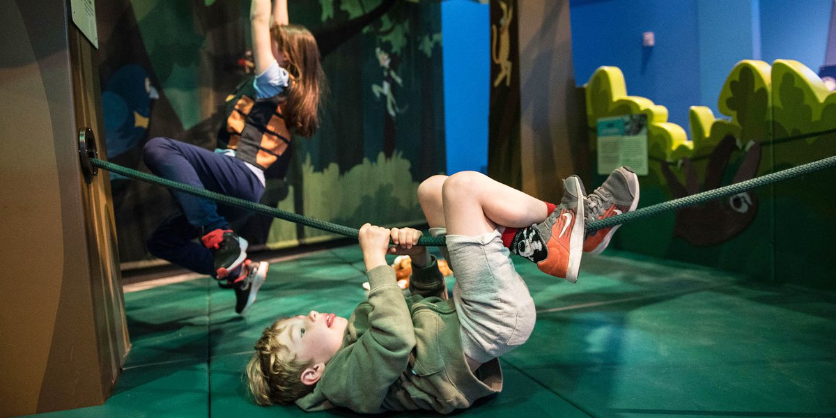 Children climb in the exhibition Wild Kratts Creature Power
