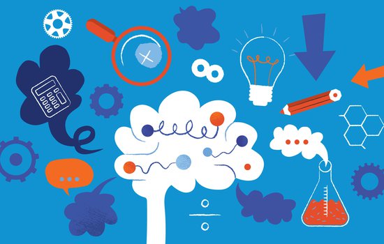 decorative image of miscellaneous items, calculator, magnifying glass, brain, lightbulb.jpg