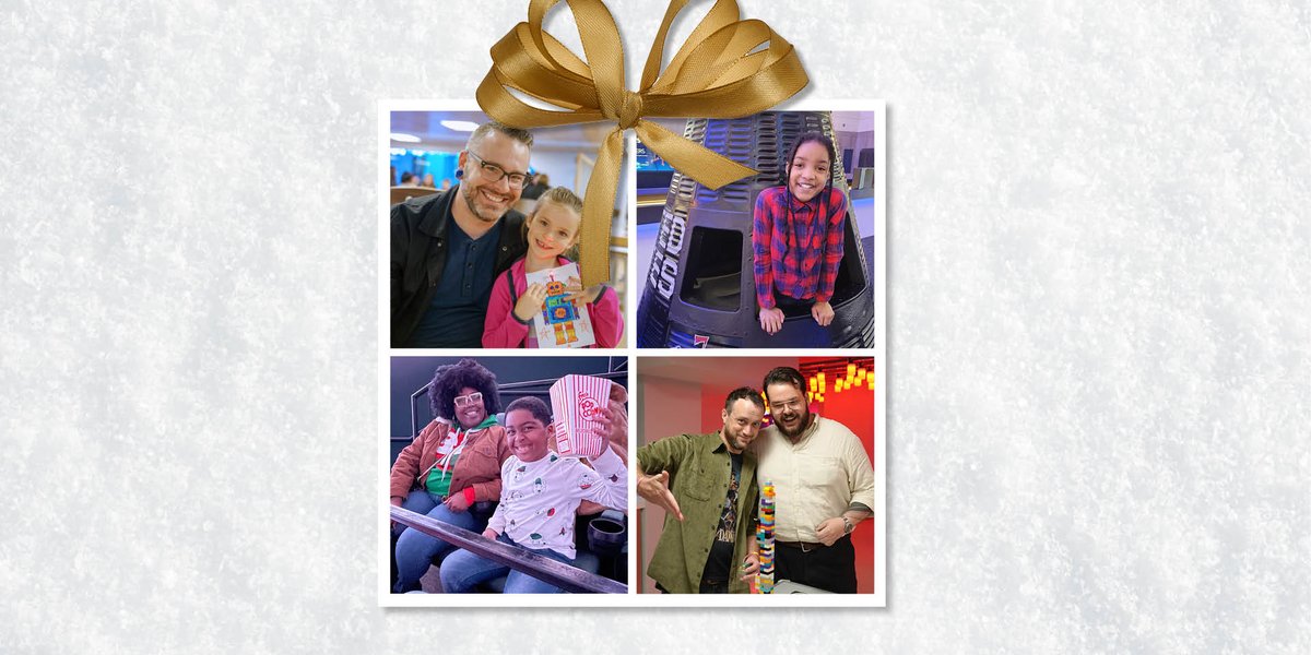Photos of happy guests in a collage that looks like gift box.