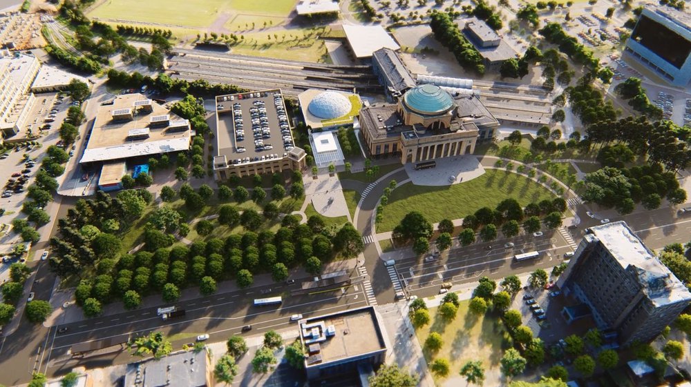 Rendering of what the Science Museum campus will look like when the green is complete.