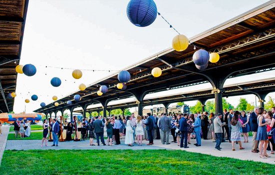 Image of a party with paper lanterns in the Garner Pavilion