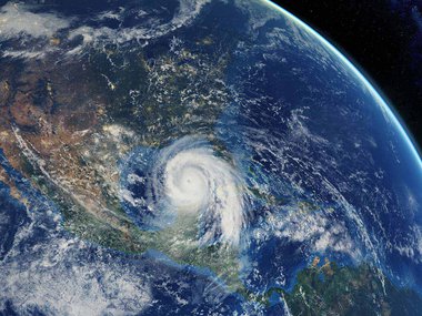Image of Earth from space showing a hurricane for Science on a Sphere Extreme Weather