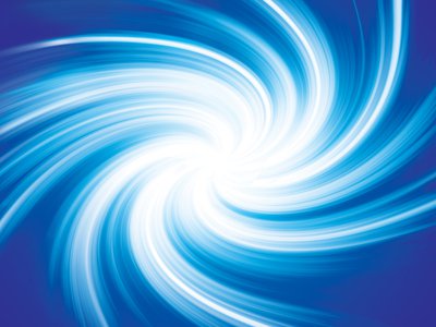 Blue background with a white light swirl in the middle