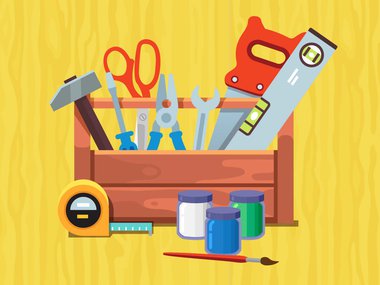 Cartoon tools in a box.