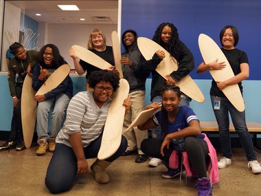 Teens smiling outside of The MiX.