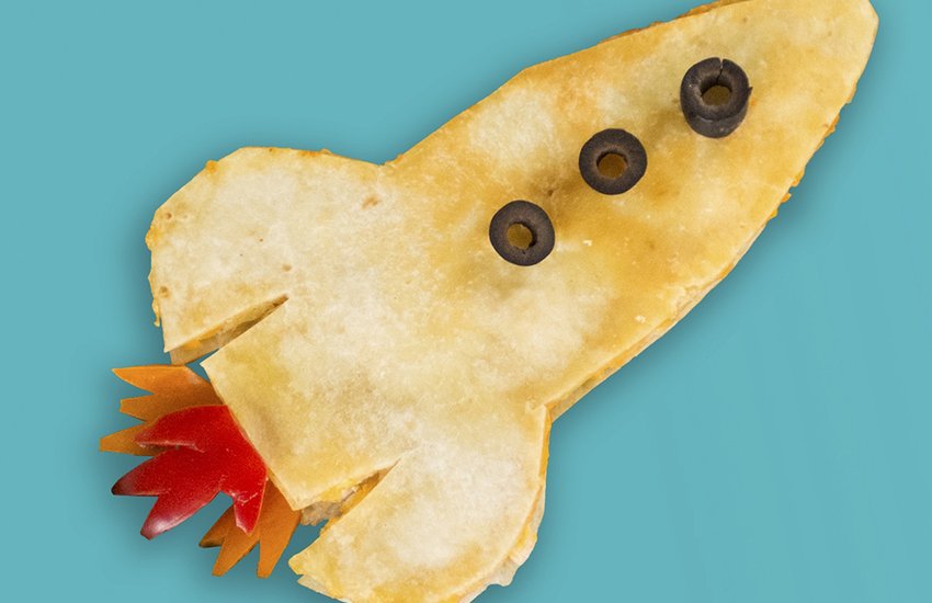 quesadilla in the shape of a rocketship