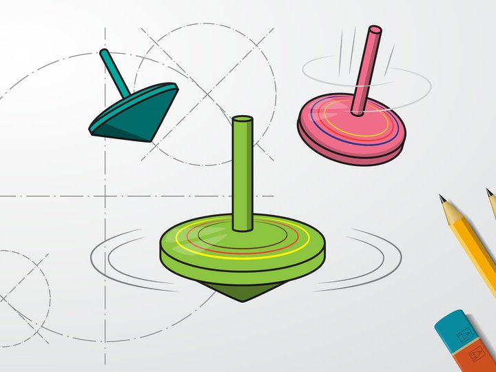 Spinning tops with writing utensils