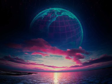 Image of a world over an ocean