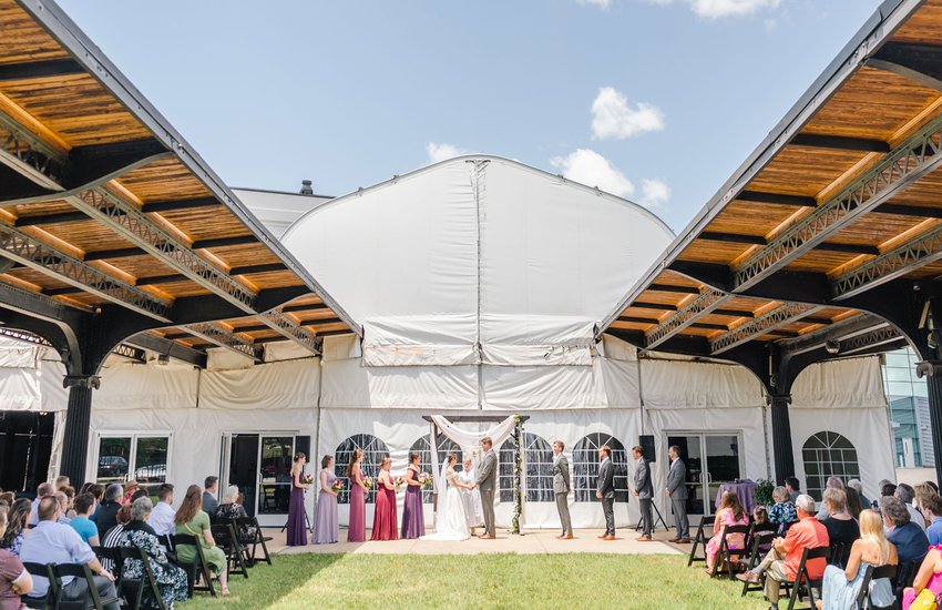 Wedding outside Thalhimer Pavilion by Michael & Laura Photography
