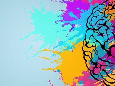 A brain with colorful splashes.