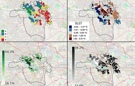 Various maps showing temperature disparities among neighborhoods in Richmond.