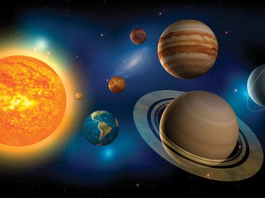 The sun and planets in the solar system.