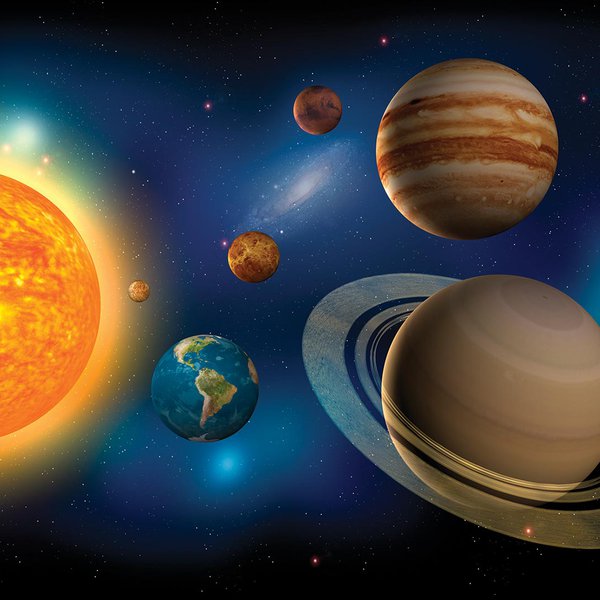 The sun and planets in the solar system.