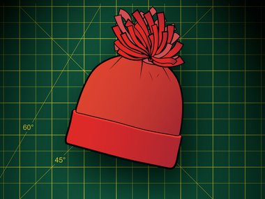 Illustration of a red fleece hat with a grid background