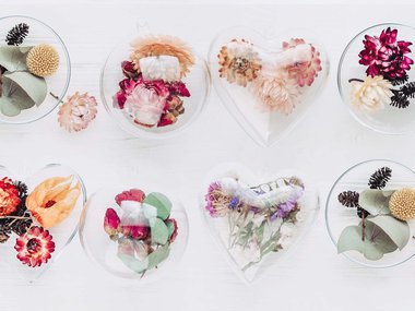 Clear ornament shapes filled with flowers